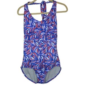 Speedo One Piece - Blue and Pink Leaf Design Size 12